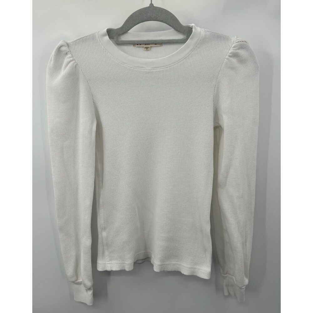 AMO White Waffle Thermal Puff Shoulder Long Sleeve Shirt Women's Size S